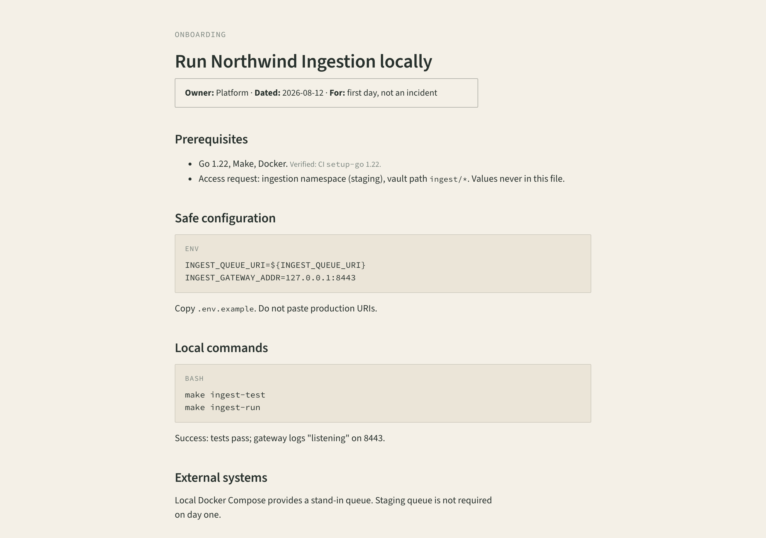 onboarding: How do I get it running and prove it works?
